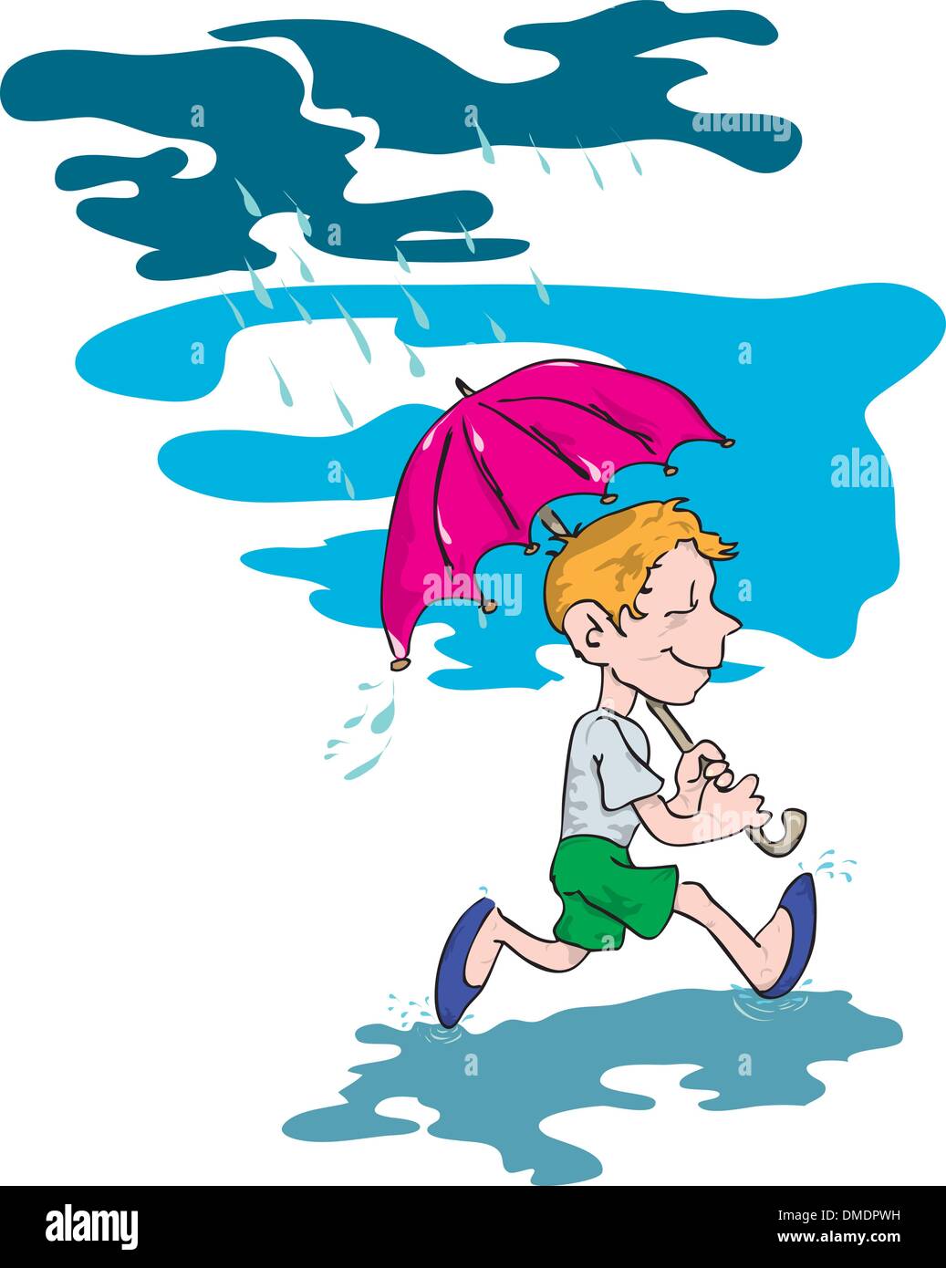 Le garçon sous un parapluie Illustration de Vecteur