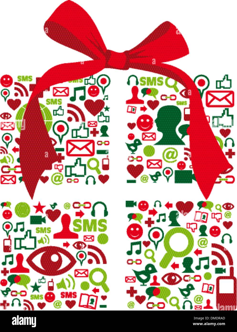 Boîte cadeau de Noël fait avec icônes de médias sociaux Illustration de Vecteur
