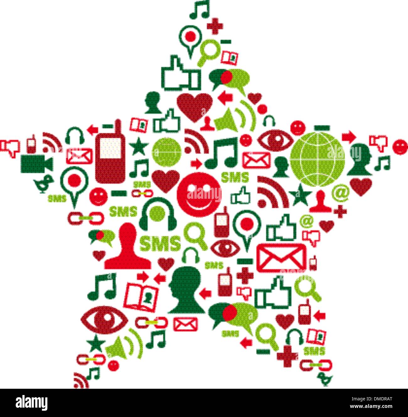 Icônes des médias sociaux dans l'étoile de Noël Illustration de Vecteur