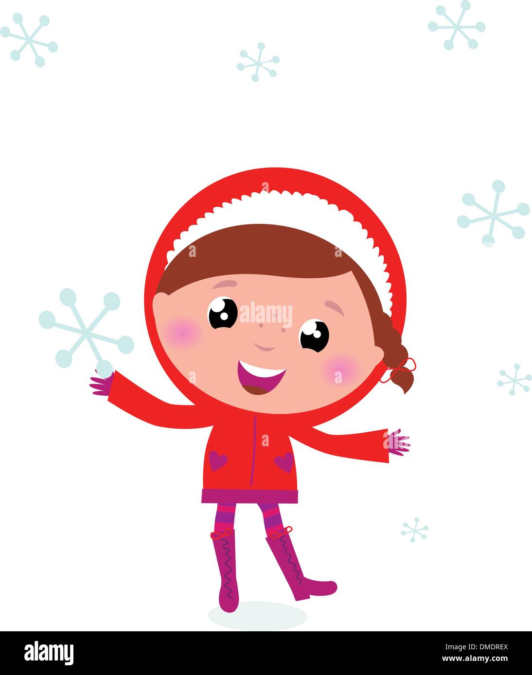 Première neige : hiver mignon enfant tenant Snowflake Illustration de Vecteur