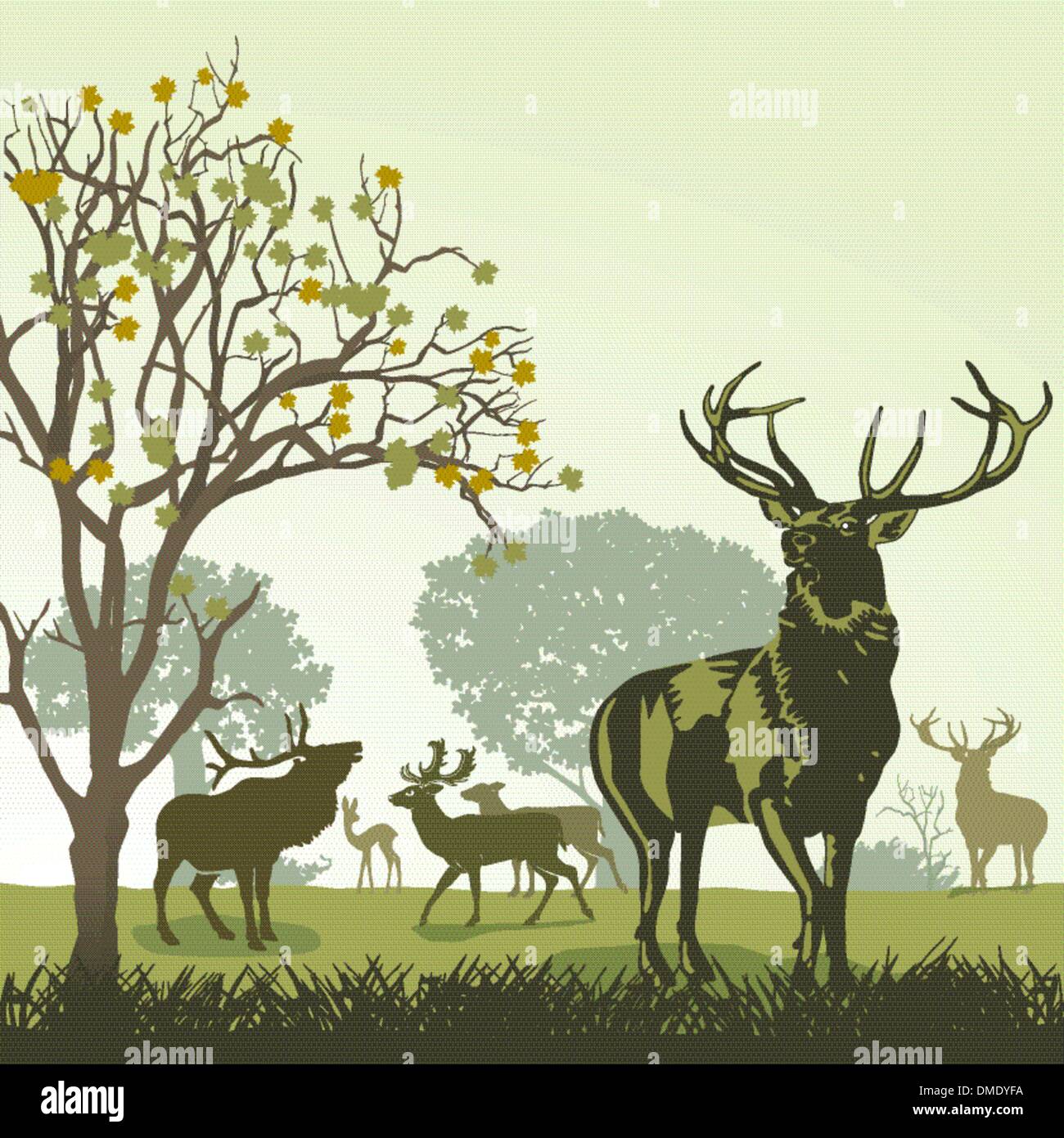 Le cerf et de la faune à l'automne Illustration de Vecteur