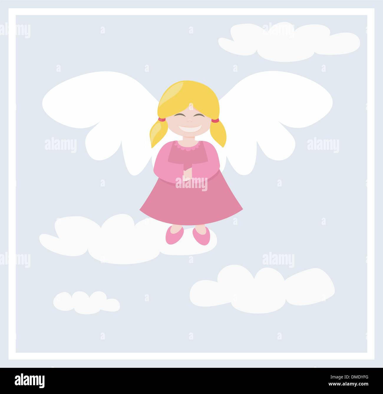 Heureux ange blond girl volant dans le ciel bleu - vector illustration Illustration de Vecteur