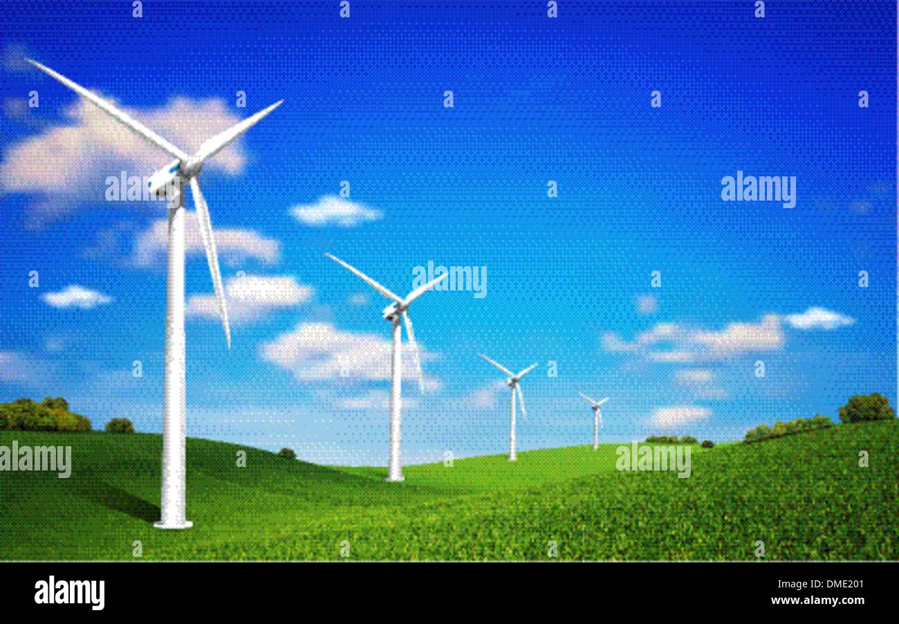 Paysage d'éoliennes Illustration de Vecteur