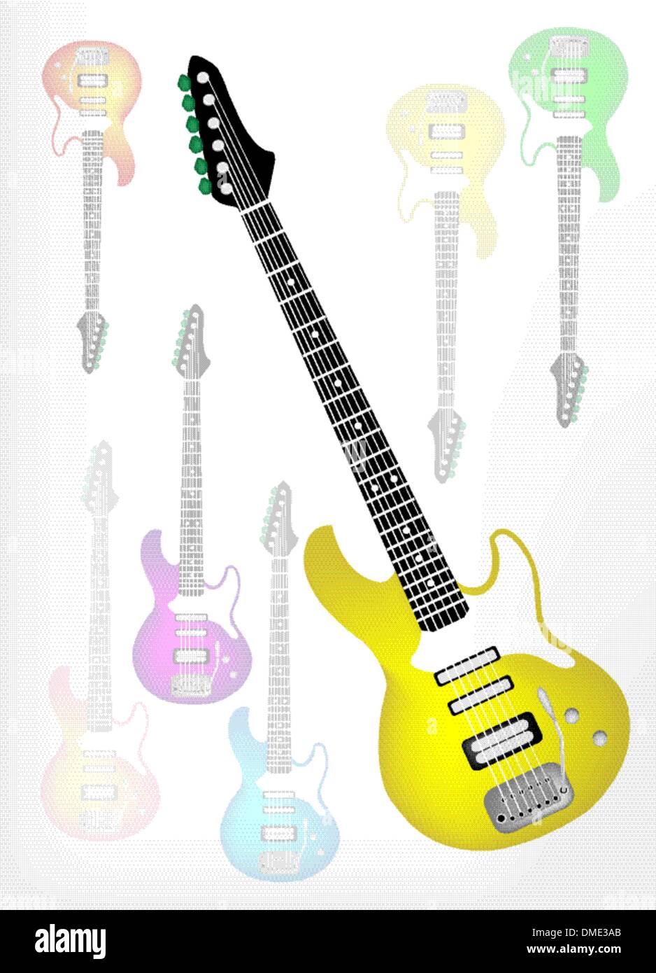 Guitare électrique Guitare jaune avec fond de l'ombre Illustration de Vecteur