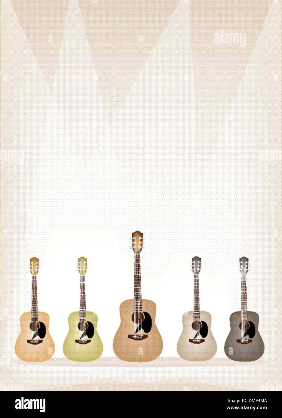 Cinq tons de terre guitares sur scène Brown Background Illustration de Vecteur