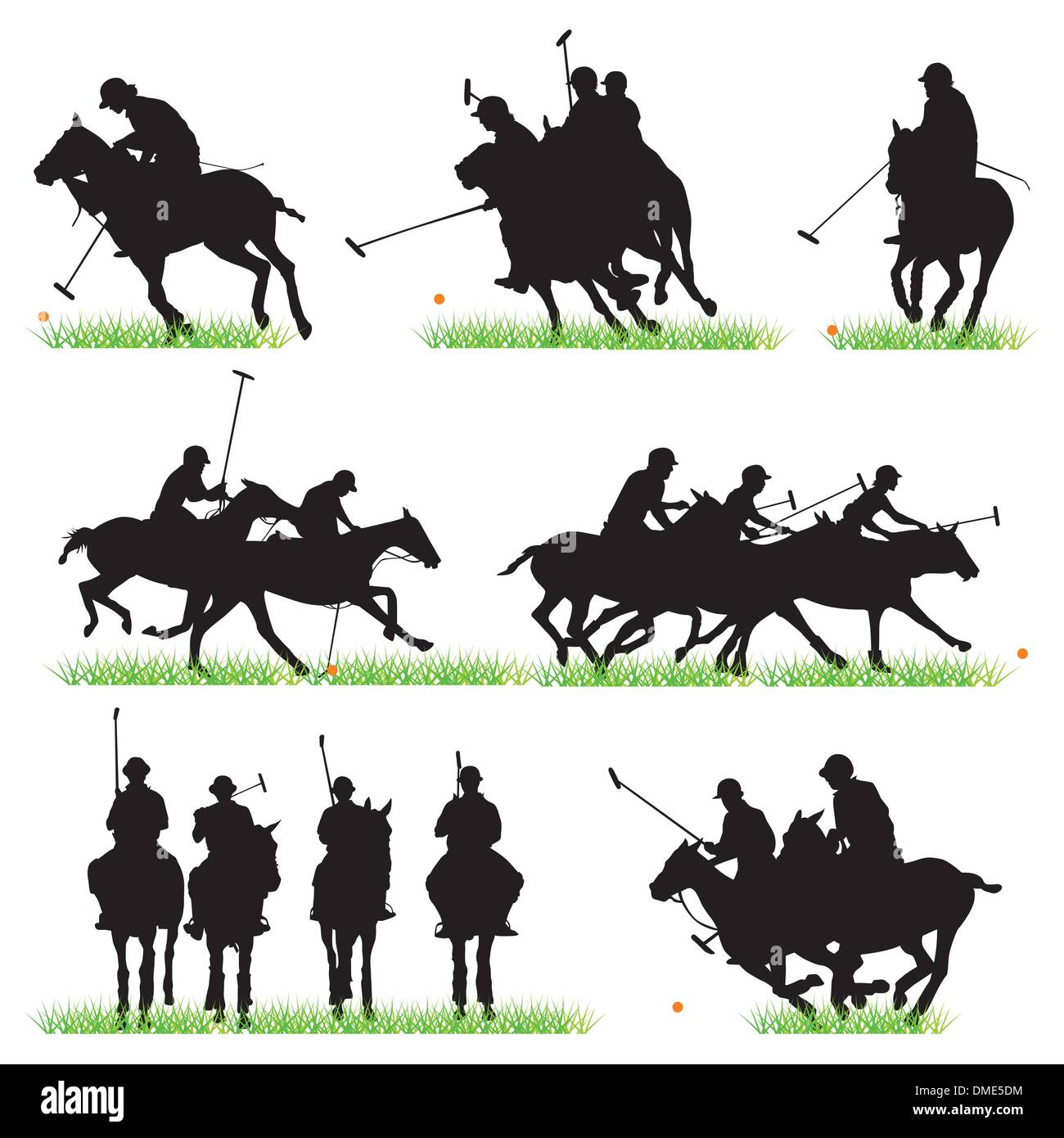 Jeu de silhouettes joueurs de polo Illustration de Vecteur