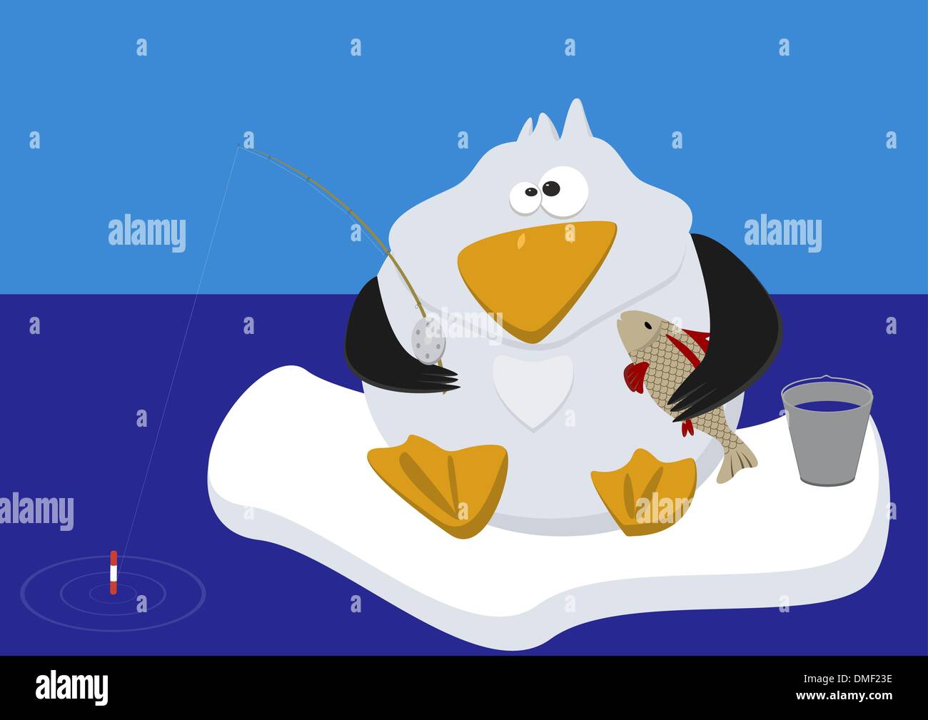 Funny penguin pêche sur glace Illustration de Vecteur