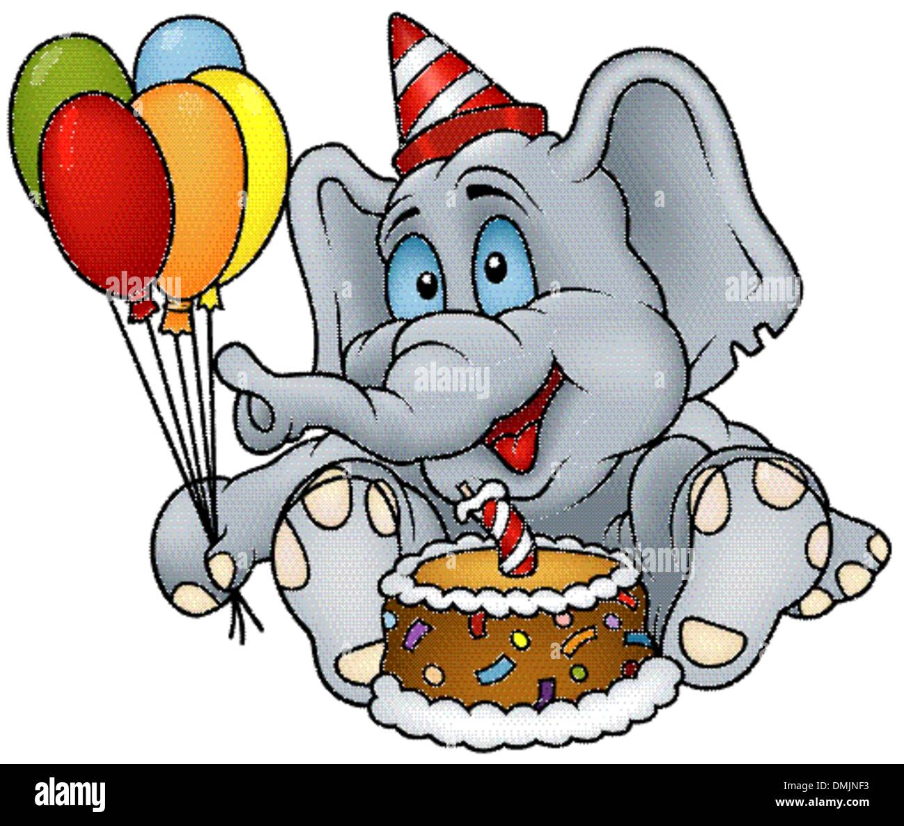 Gateau D Anniversaire Et De L Elephant Assis Image Vectorielle Stock Alamy