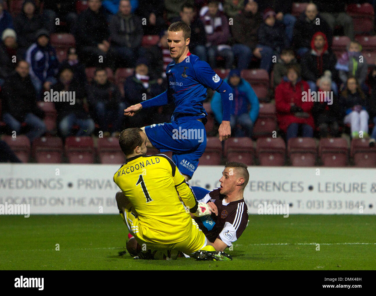 Edimbourg, Ecosse. 14 Décembre, 2013. Marley Watkins vient près d'Inverness au cours de la Clydesdale Bank, Scottish Premier League match entre le Cœur du Midlothian et Inverness Caledonian Thistle, du stade de Murrayfield. Credit : Action Plus Sport/Alamy Live News Banque D'Images