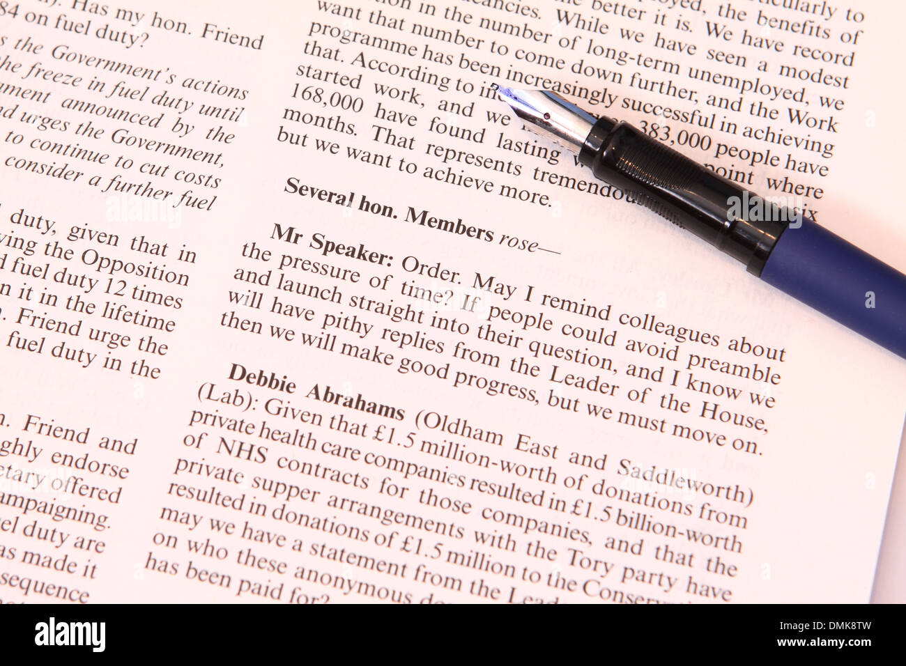 Hansard, Chambre des communes copie officielle d'un débat parlementaire rapport UK montrant commentaire de Mr le Président Banque D'Images