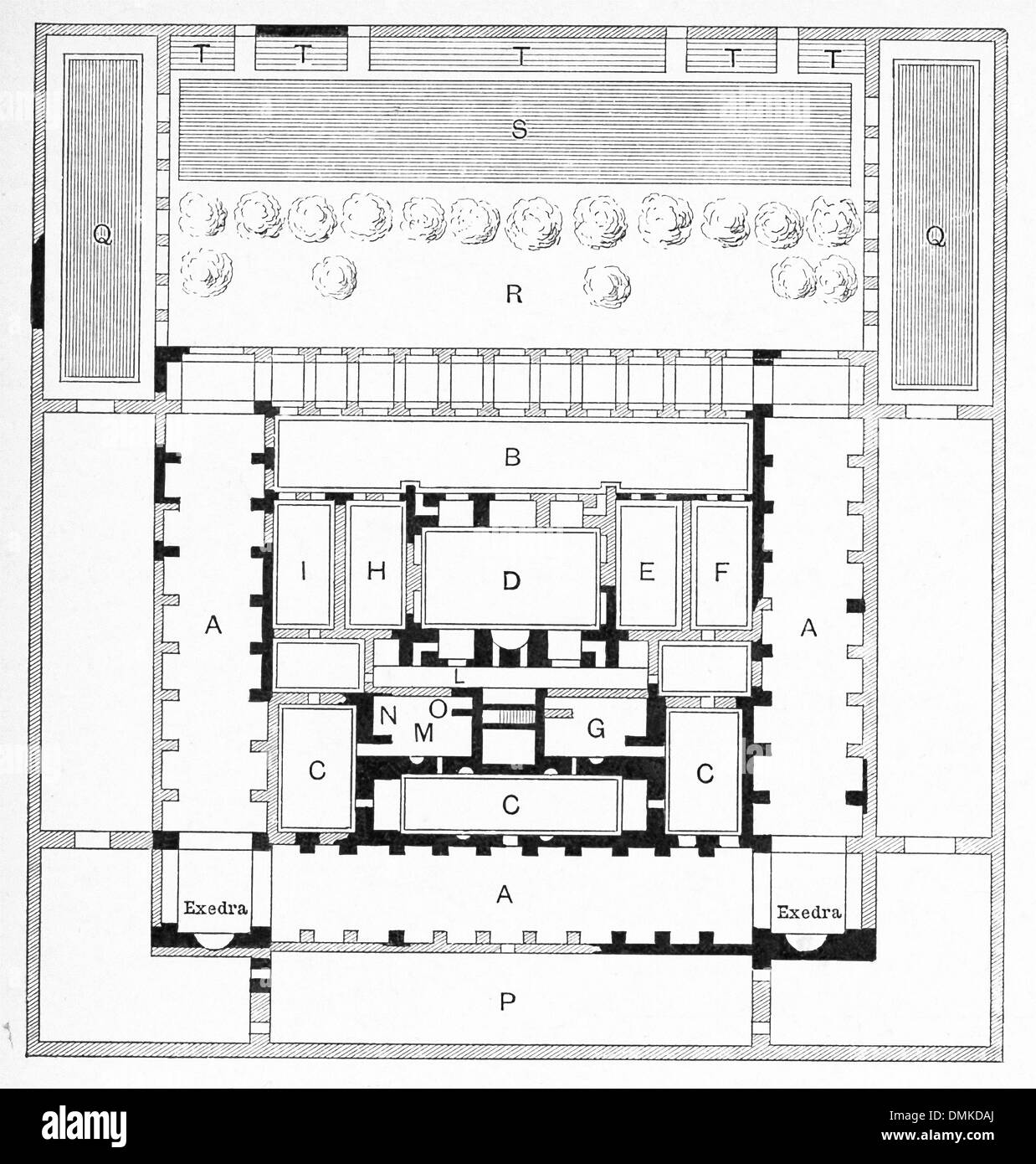 Il s'agit d'un plan au sol du gymnase restauré à Éphèse (dans l'actuelle Turquie), avec l'reste marquée en noir. Banque D'Images