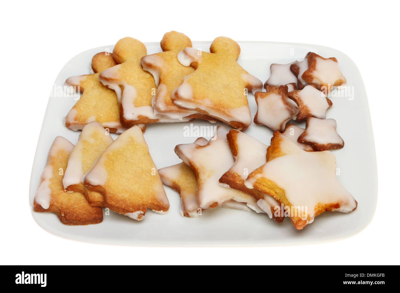 Sur le thème de Noël biscuits sablés sur une plaque isolés contre white Banque D'Images