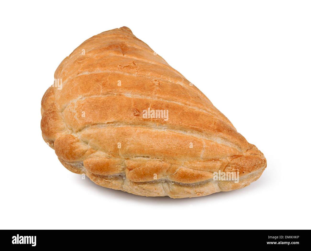 Un seul Cornish Pasty isolé sur fond blanc Banque D'Images