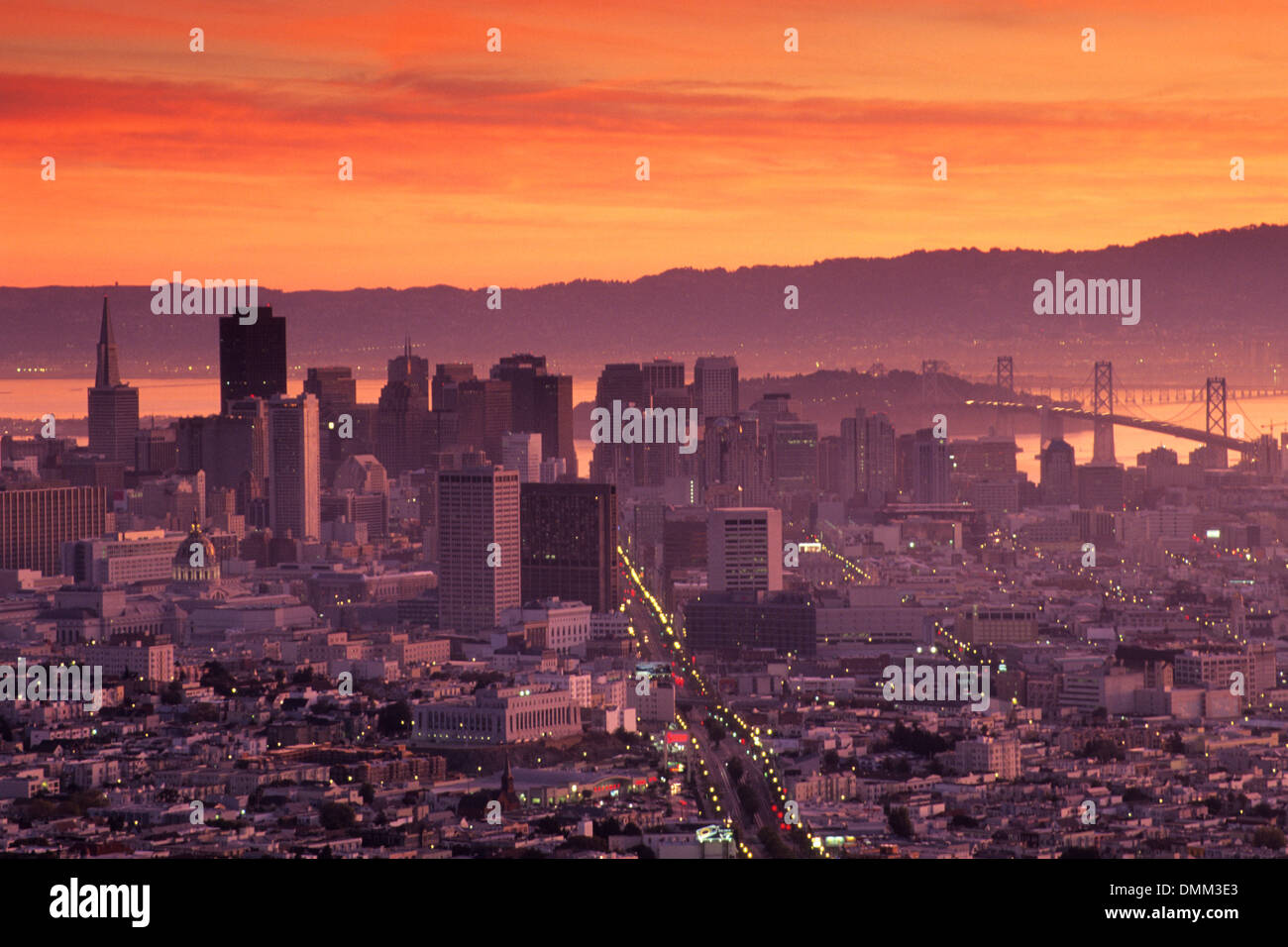 Vue sur le centre-ville de Twin Peaks, San Francisco, Californie Banque D'Images