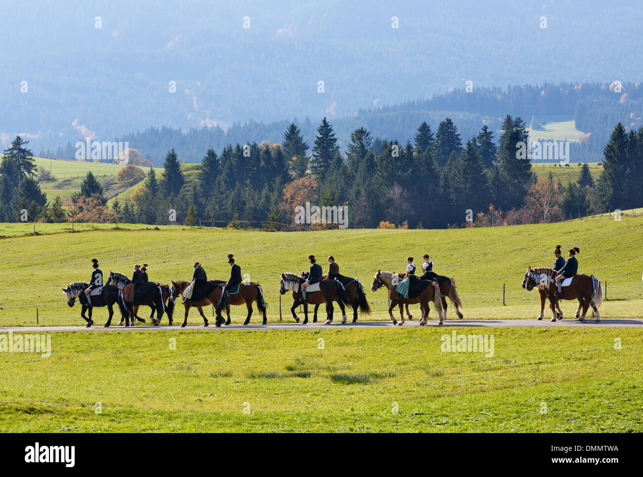 L'Allemagne, la Haute-Bavière, Wildsteig, Leonhardi prcession Banque D'Images