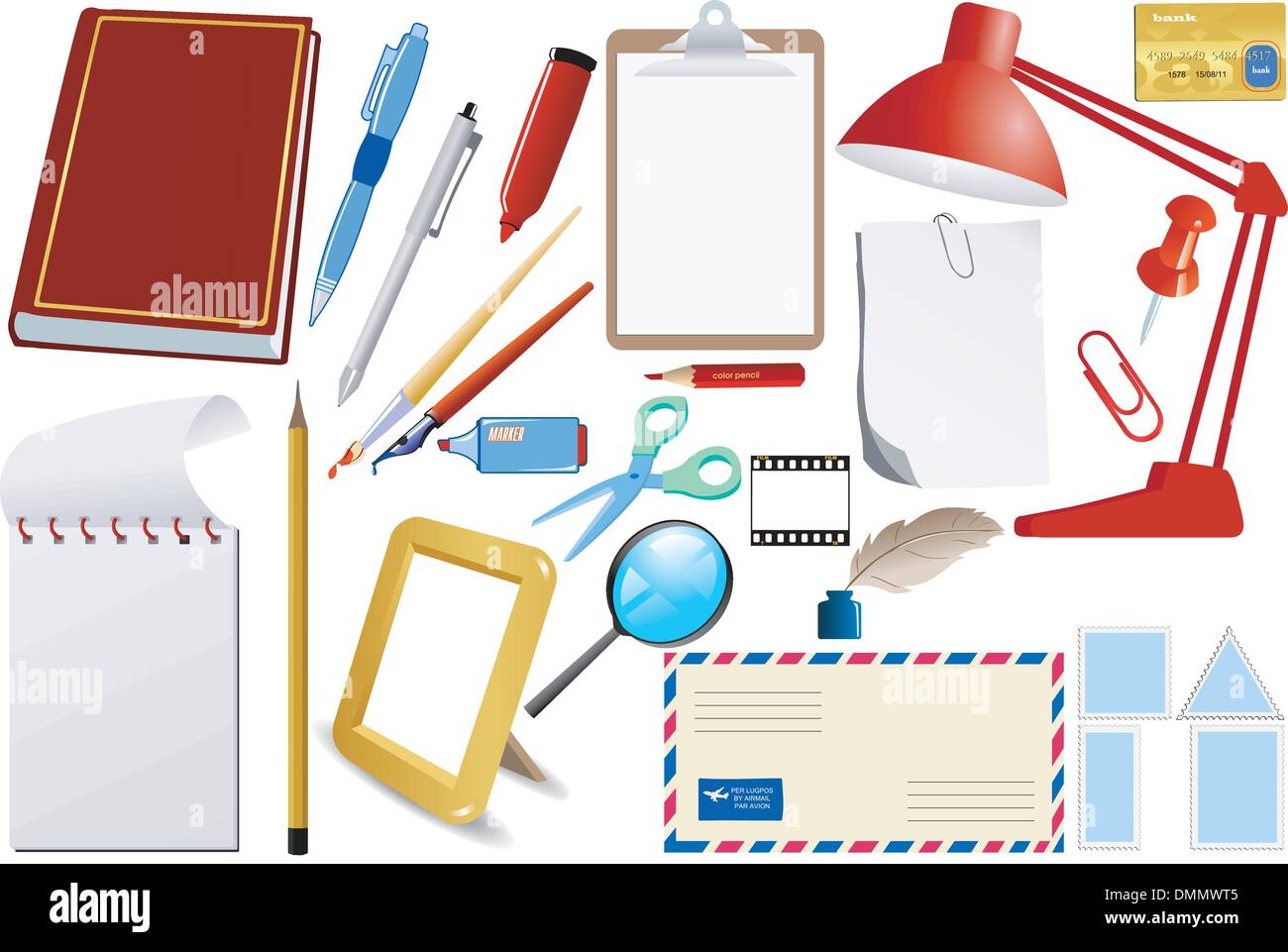 Ensemble d'objets liés au bureau Illustration de Vecteur
