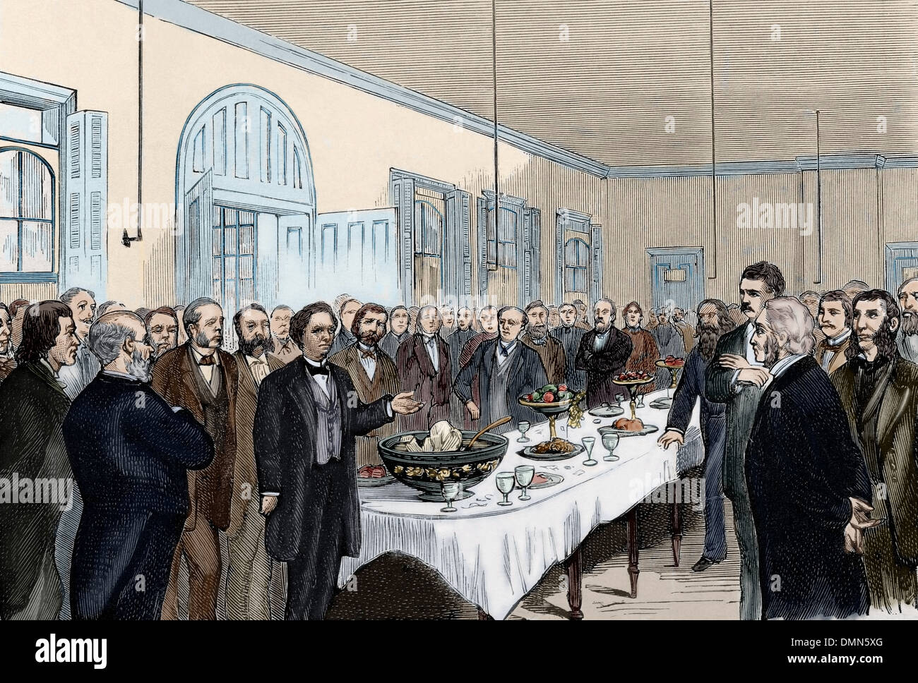 Samuel Hahnemann (1755-1843). Médecin allemand. New York. 50e anniversaire de l'introduction de l'homéopathie. Banquet. De couleur. Banque D'Images