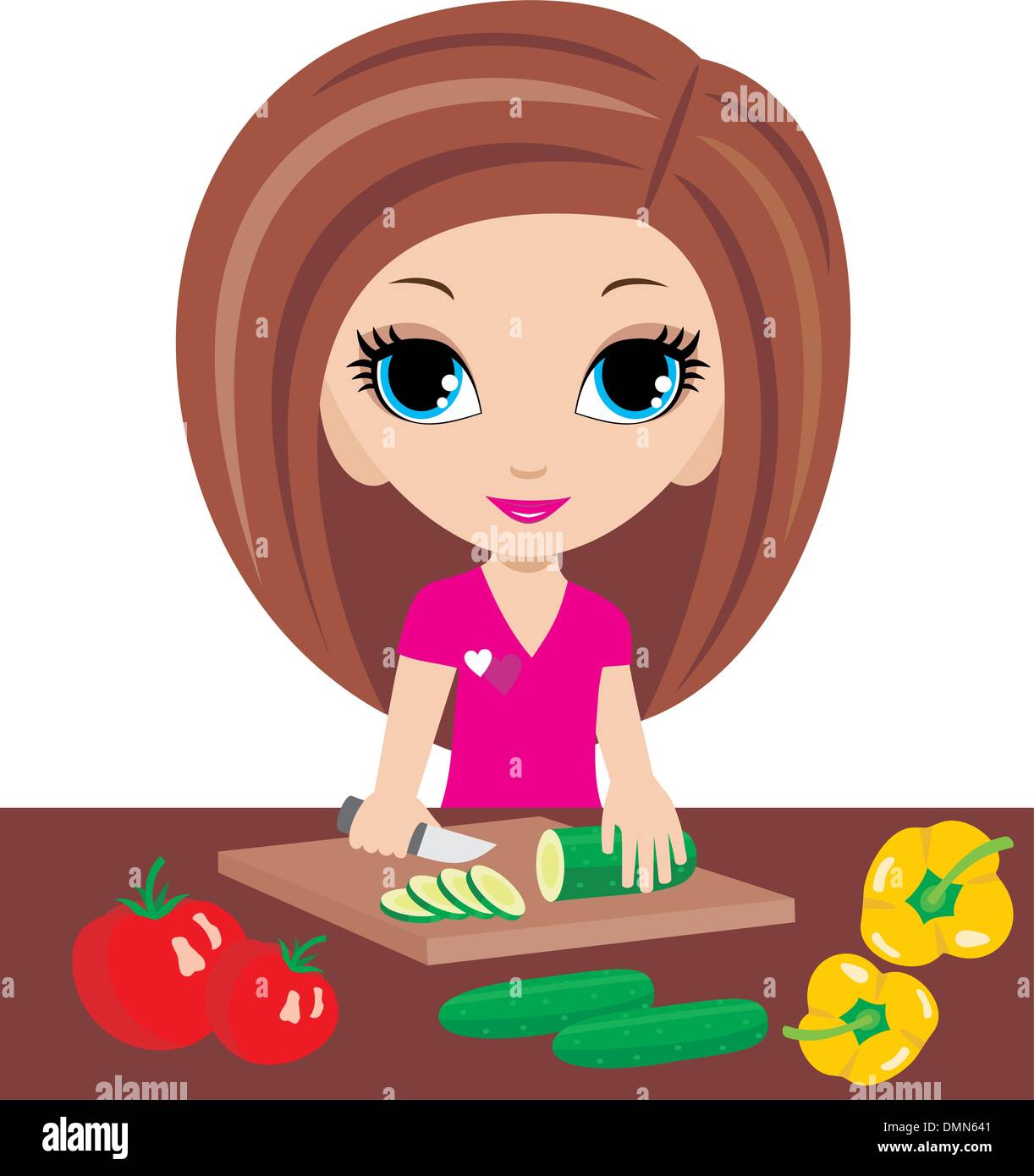 Caricature sur les coupes femme cuisine légumes Illustration de Vecteur