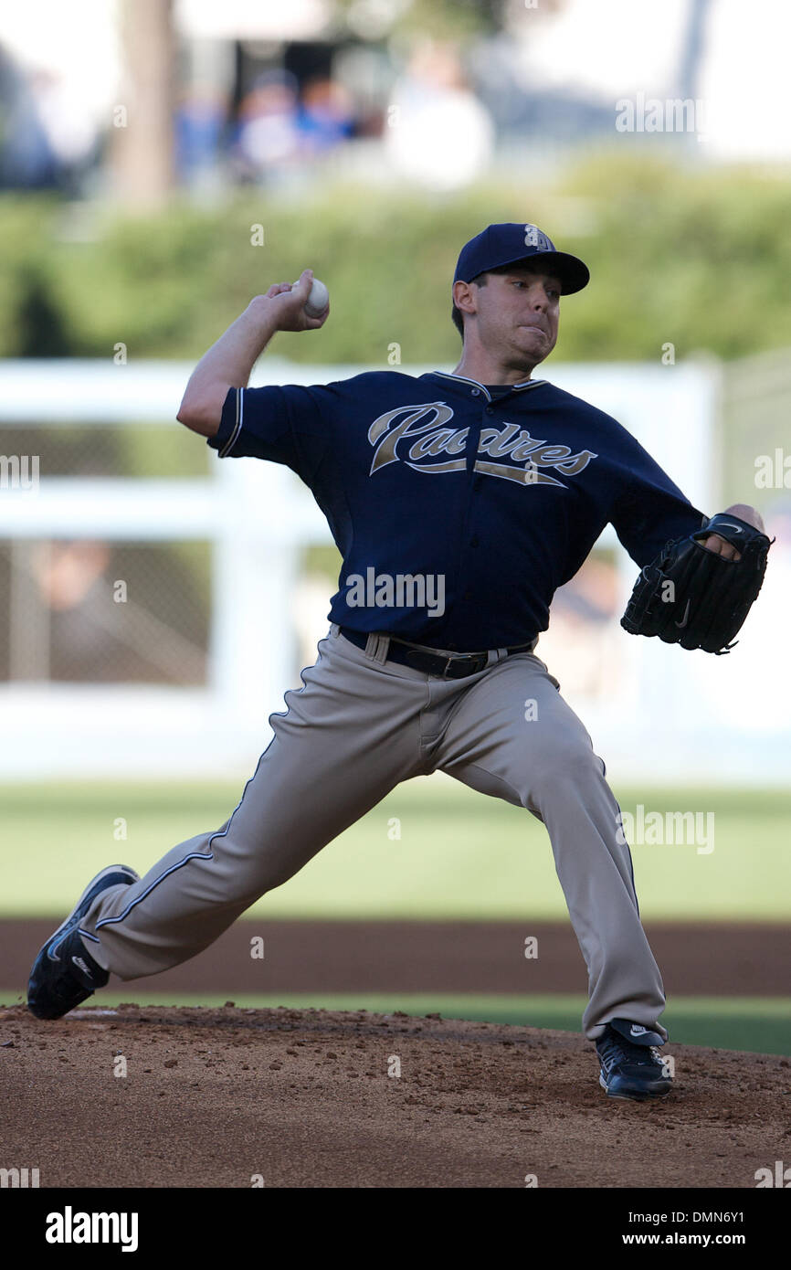 06 Septembre 2009 : action de jeu entre les Padres de San Diego et à Los Angeles au Dodger Stadium. Le lanceur partant des Padres Tim Stauffer fait un pas lors de la deuxième manche. (Crédit Image : © Global/ZUMApress.com) Southcreek Banque D'Images