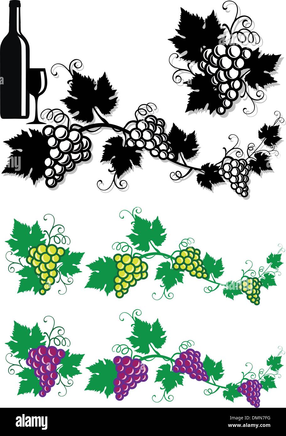Les raisins et les feuilles de vigne, vector Illustration de Vecteur