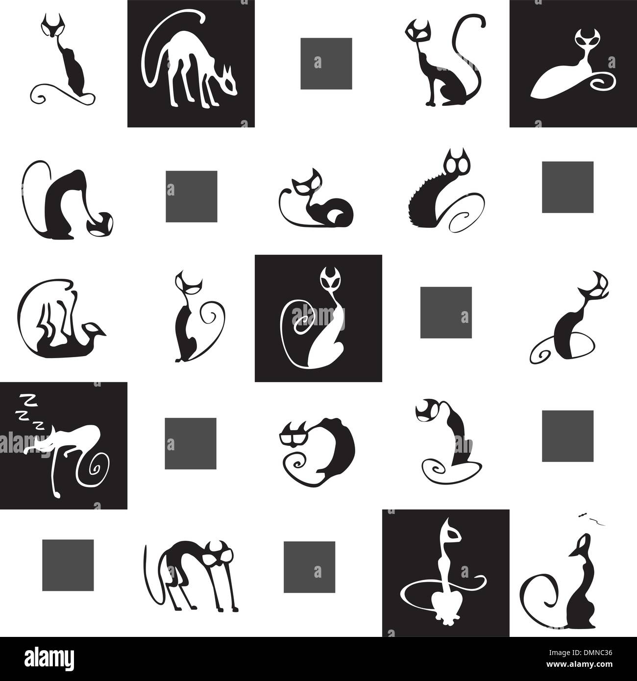 Icônes Les chats noir et blanc Illustration de Vecteur