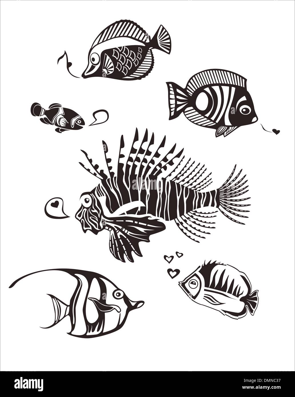 Poissons tropicaux monochrome Illustration de Vecteur