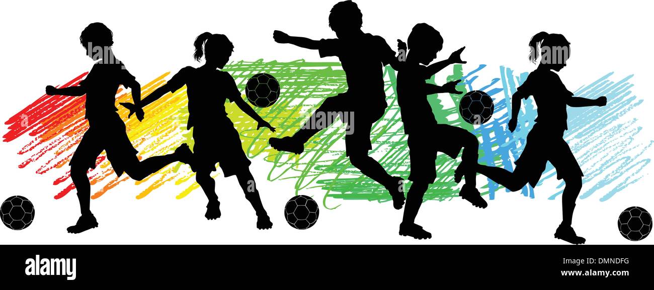 Enfants Garçons et Filles Silhouettes Soccer Illustration de Vecteur