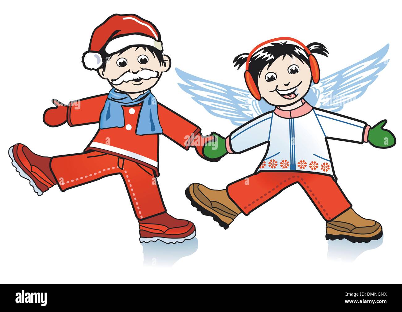 Les enfants jouer au Père Noël et ange Illustration de Vecteur
