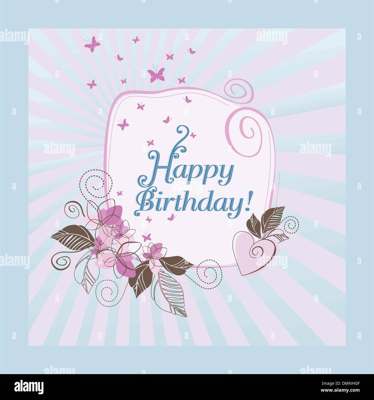 Bleu et rose mignon happy birthday card Illustration de Vecteur