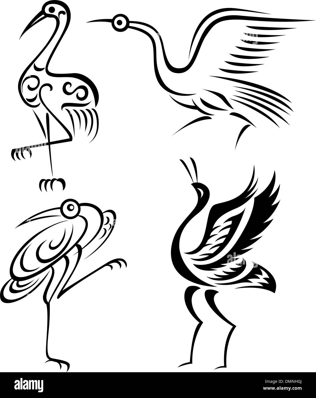 Oiseau grue symbole tatouage abstrait Illustration de Vecteur
