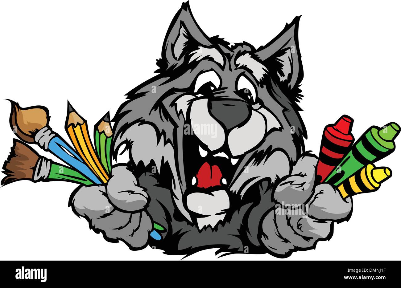 Heureux Preschool Wolf Mascot Cartoon Image vectorielle Illustration de Vecteur