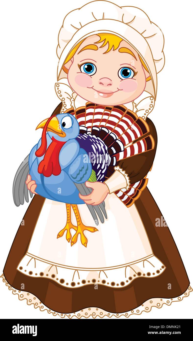 Pilgrim lady avec la Turquie Illustration de Vecteur