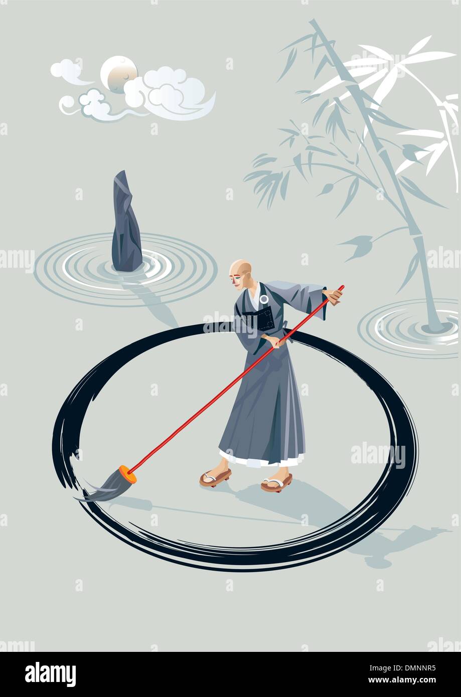 Moine Zen peinture un cercle Illustration de Vecteur