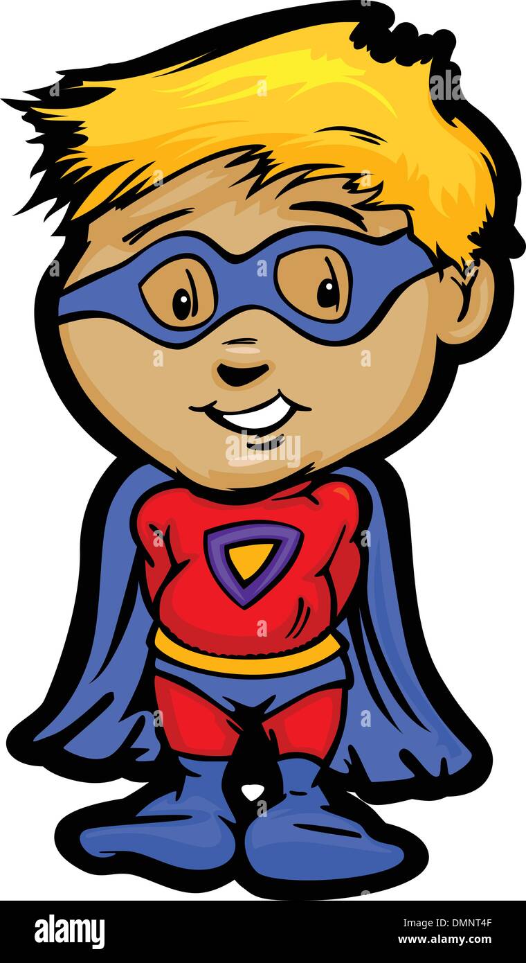 Cute Boy en costume de Super Héros Cartoon Vector Illustration Illustration de Vecteur