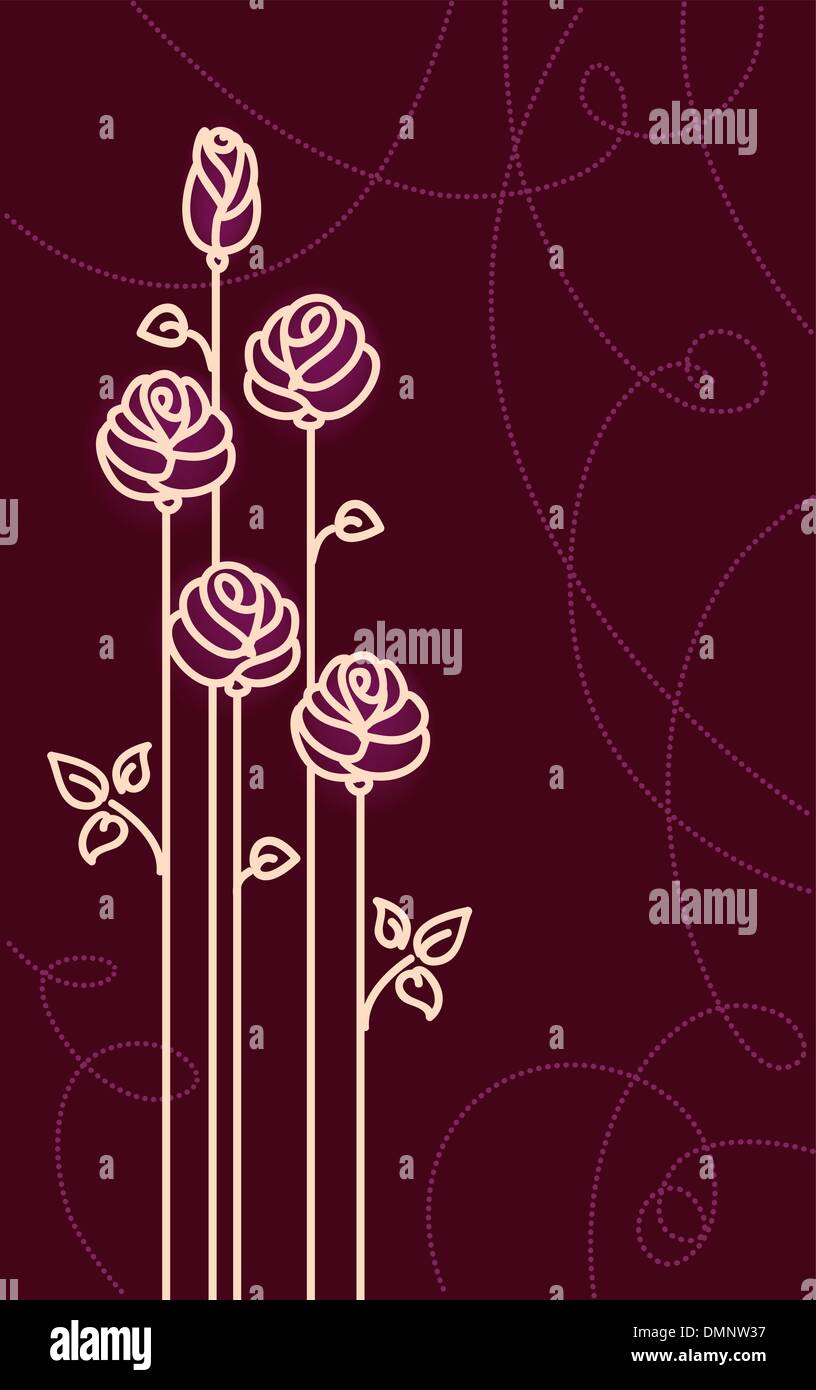 Carte avec Roses stylisées. Graphique vectoriel Illustration de Vecteur