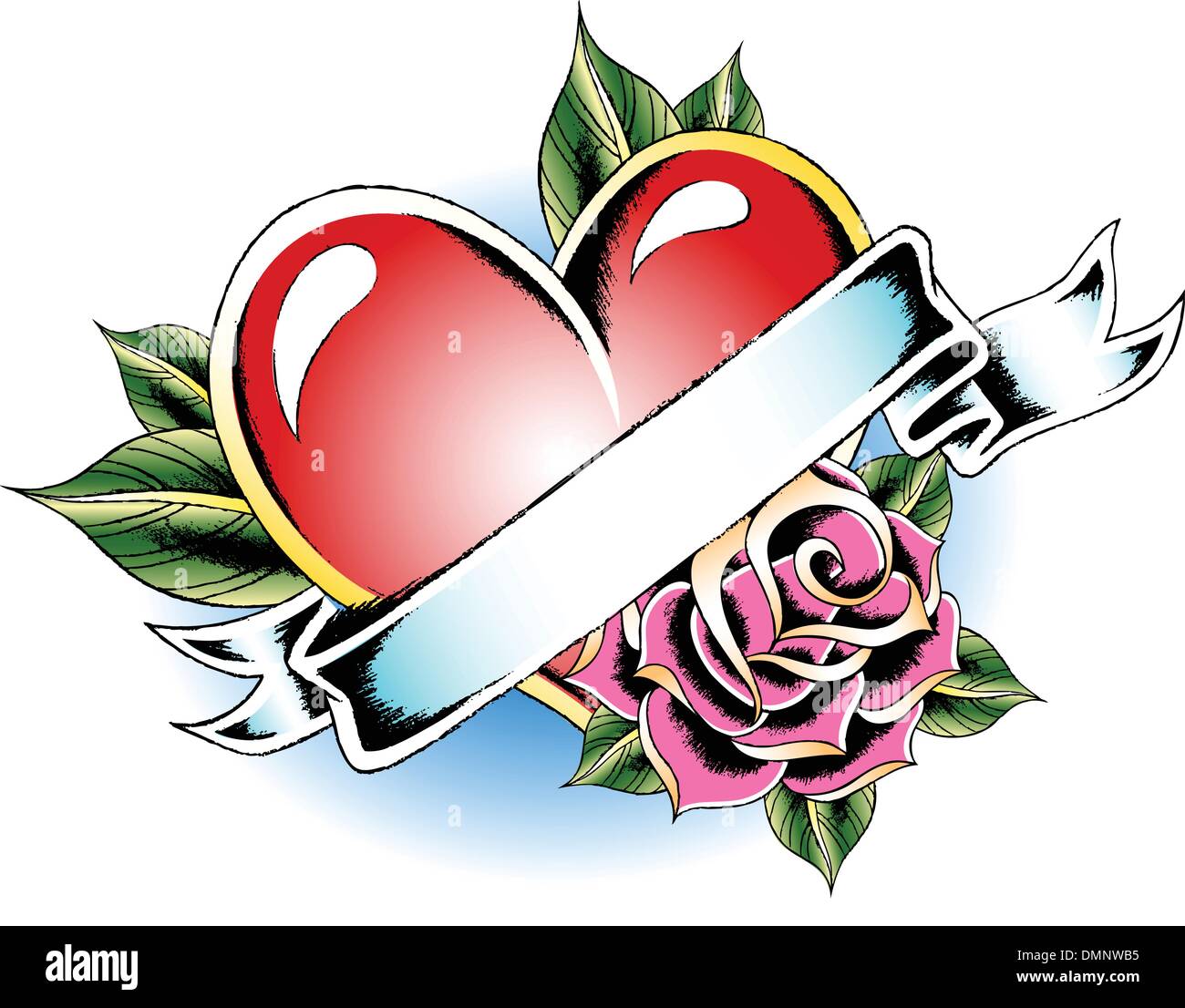 Coeur avec rose tattoo Illustration de Vecteur