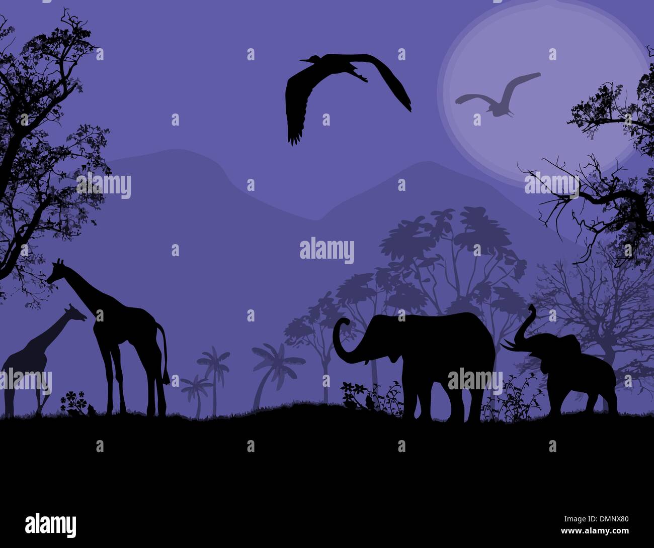 La faune africaine au coucher du soleil Illustration de Vecteur