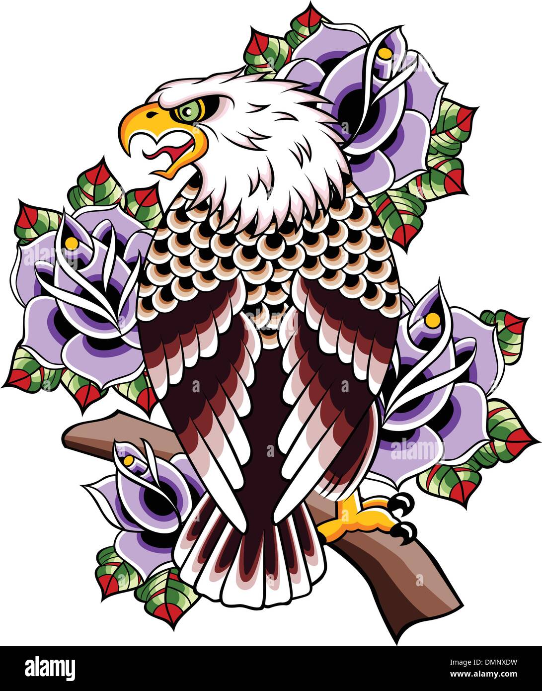 Rose Tattoo eagle Illustration de Vecteur