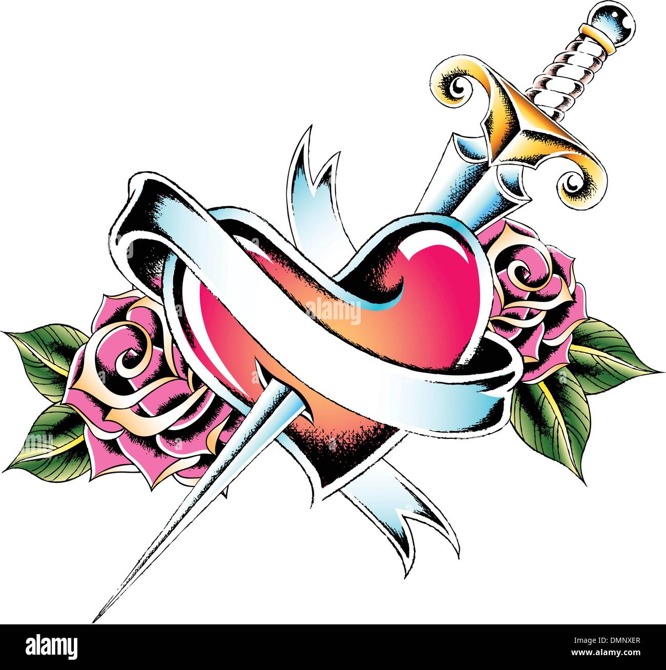 Tatouage coeur épée Illustration de Vecteur
