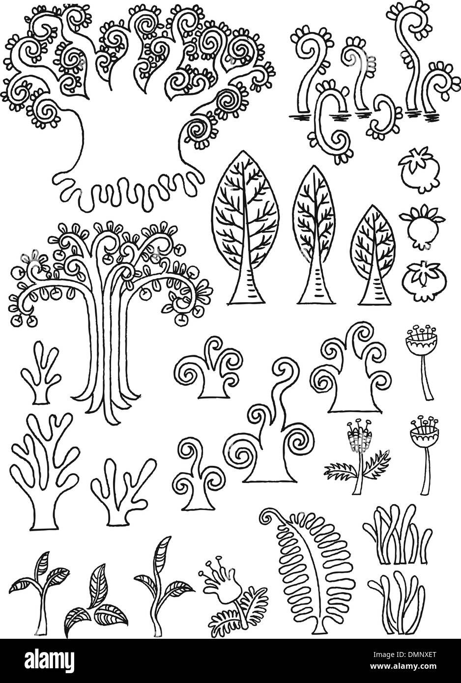 D'arbres et de fleurs doodle Illustration de Vecteur