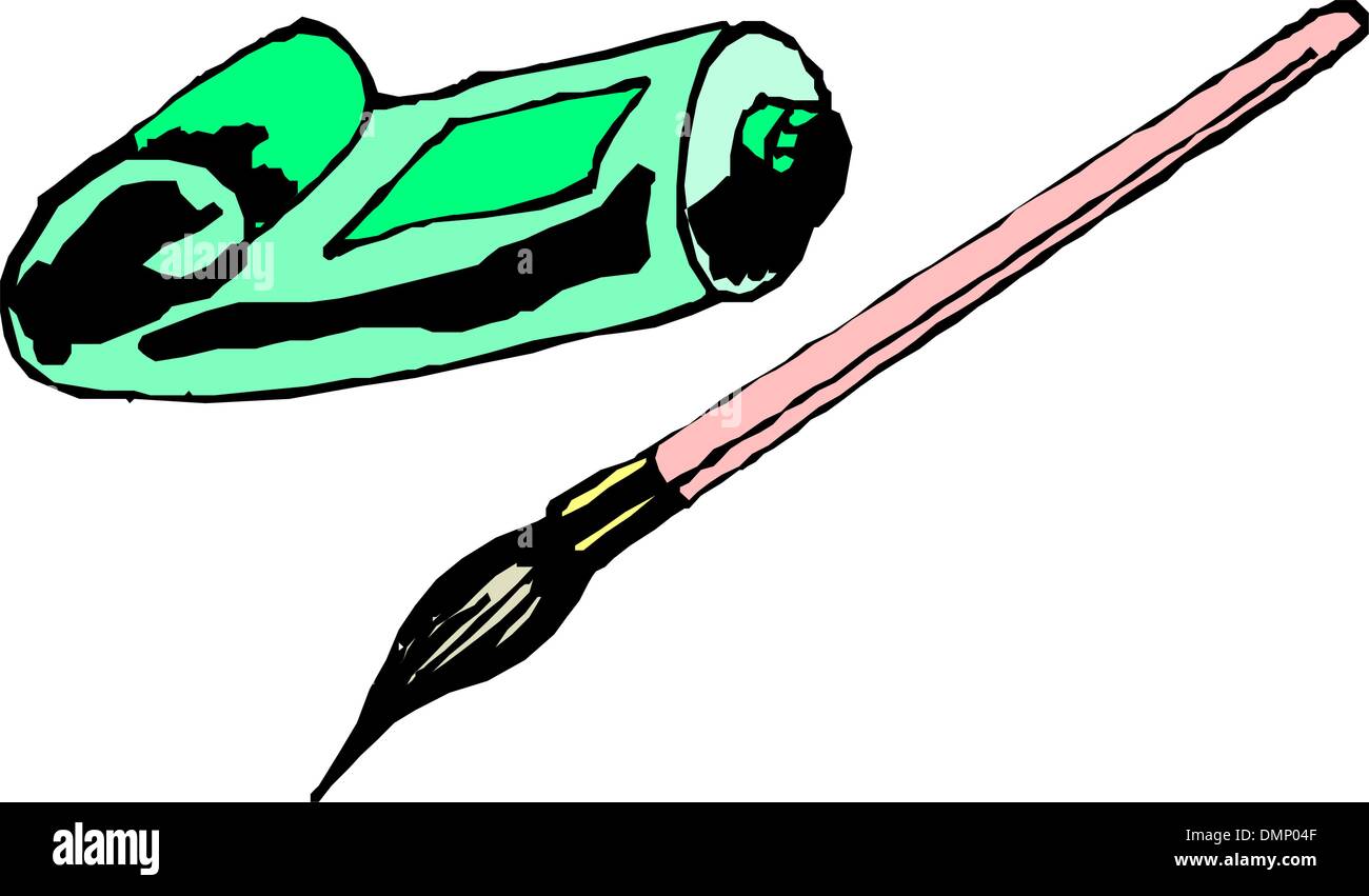 Tube de peinture à l'huile et brosse de la douleur Illustration de Vecteur