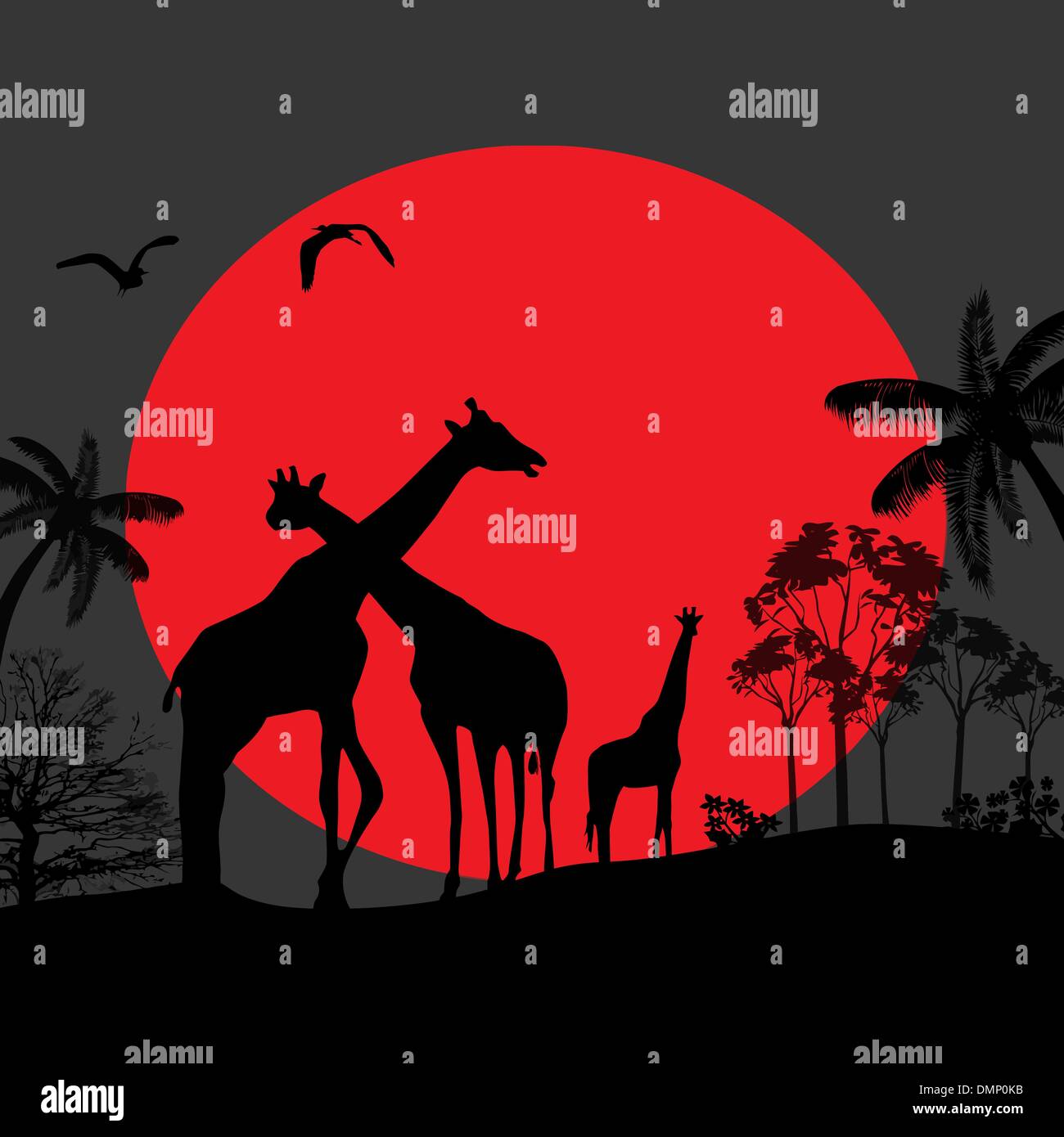Silhouettes de la famille girafe en Afrique Illustration de Vecteur