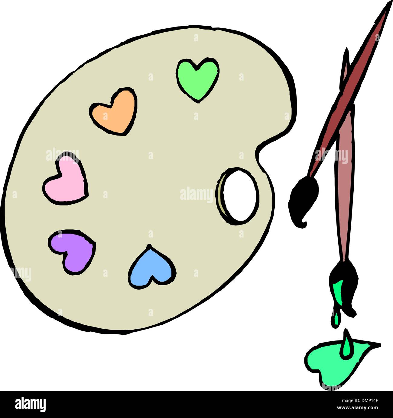 Palette en bois avec des brosses Illustration de Vecteur