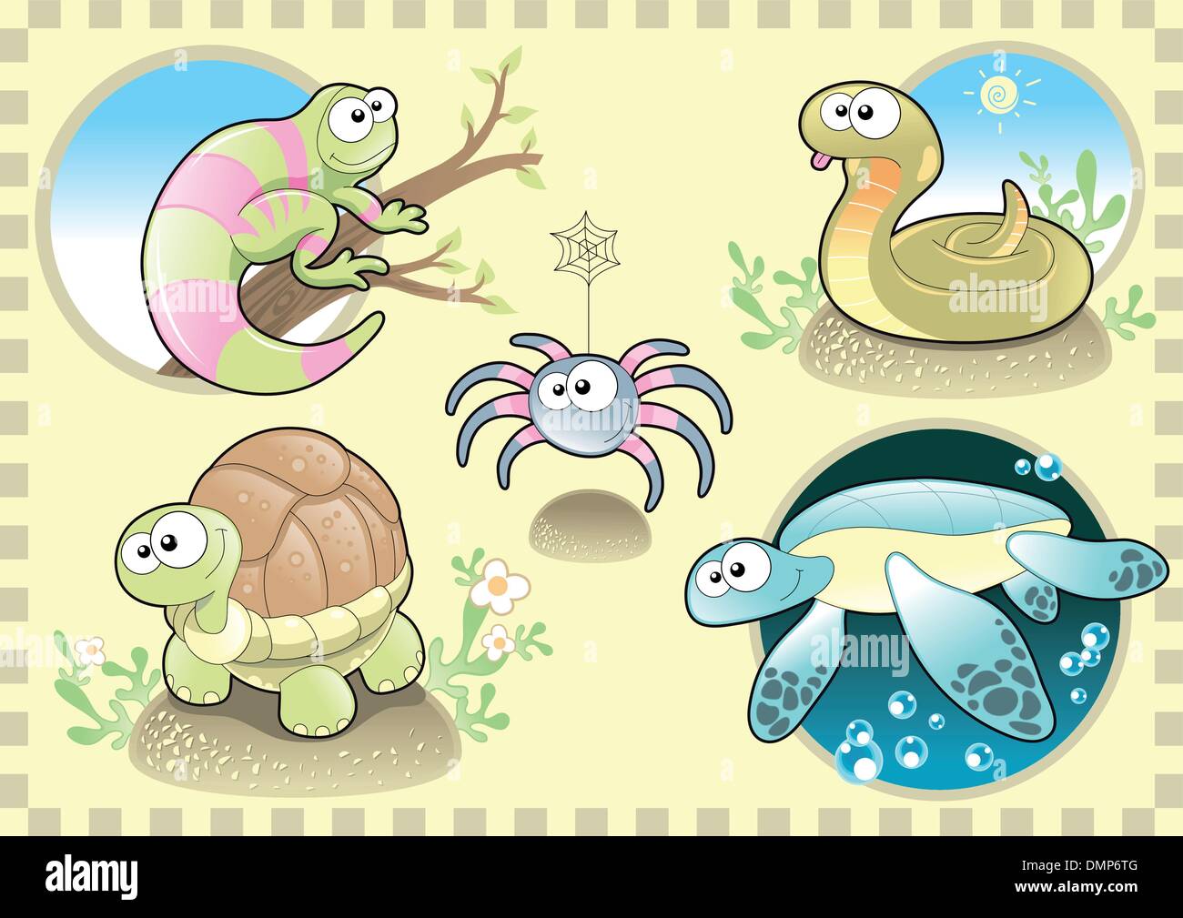 Reptiles et amphibiens de la famille avec l'arrière-plan. Illustration de Vecteur