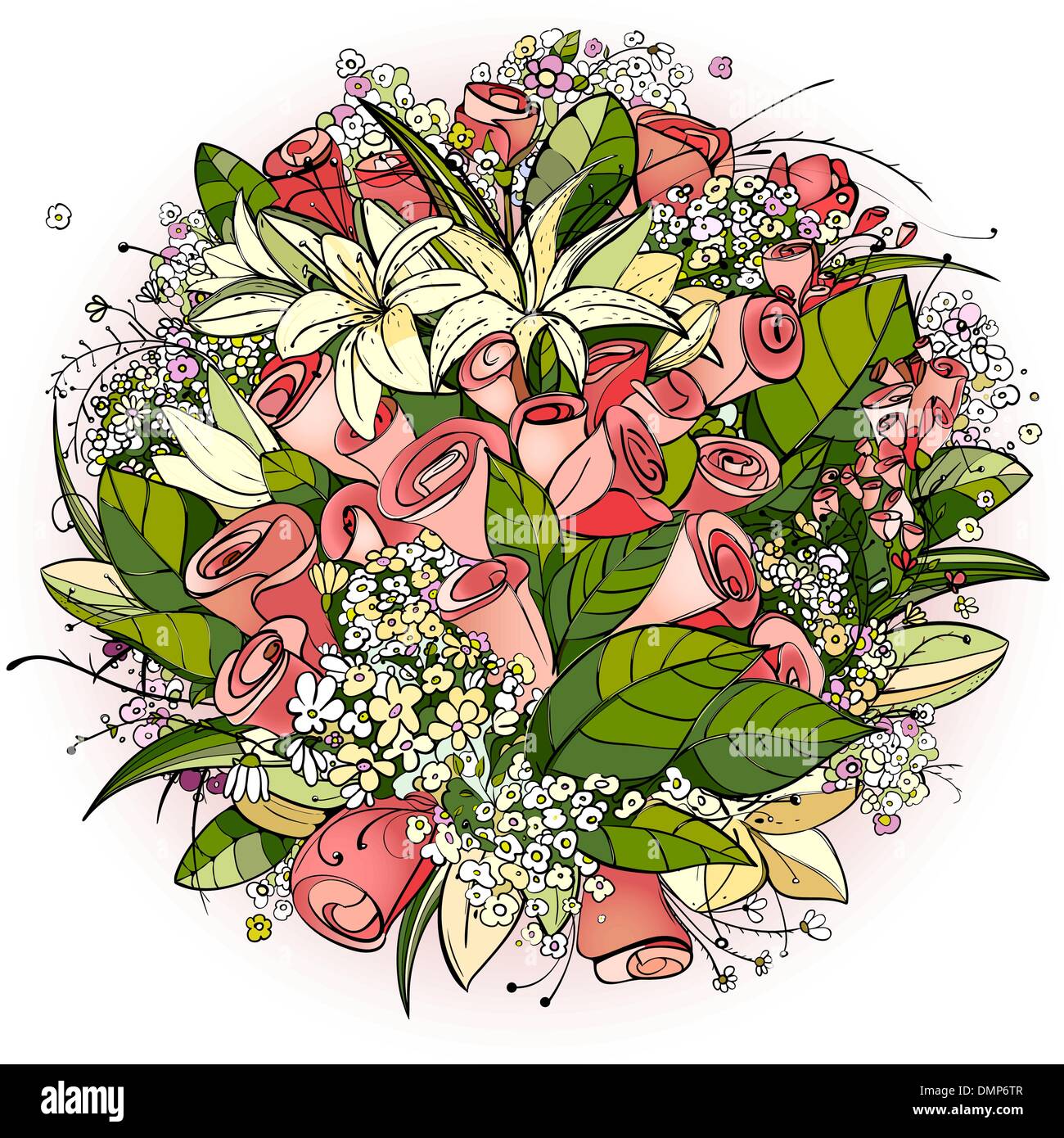 Bouquet de fleurs lys roses et illustration Illustration de Vecteur