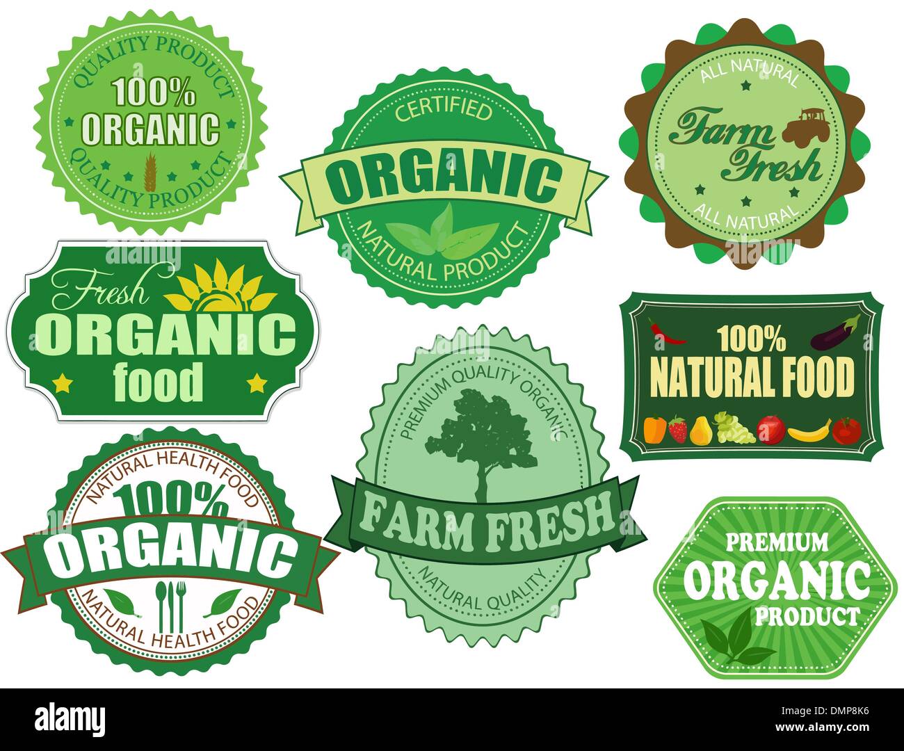 Ensemble de l'agriculture biologique et des aliments frais de la ferme et les étiquettes badges Illustration de Vecteur