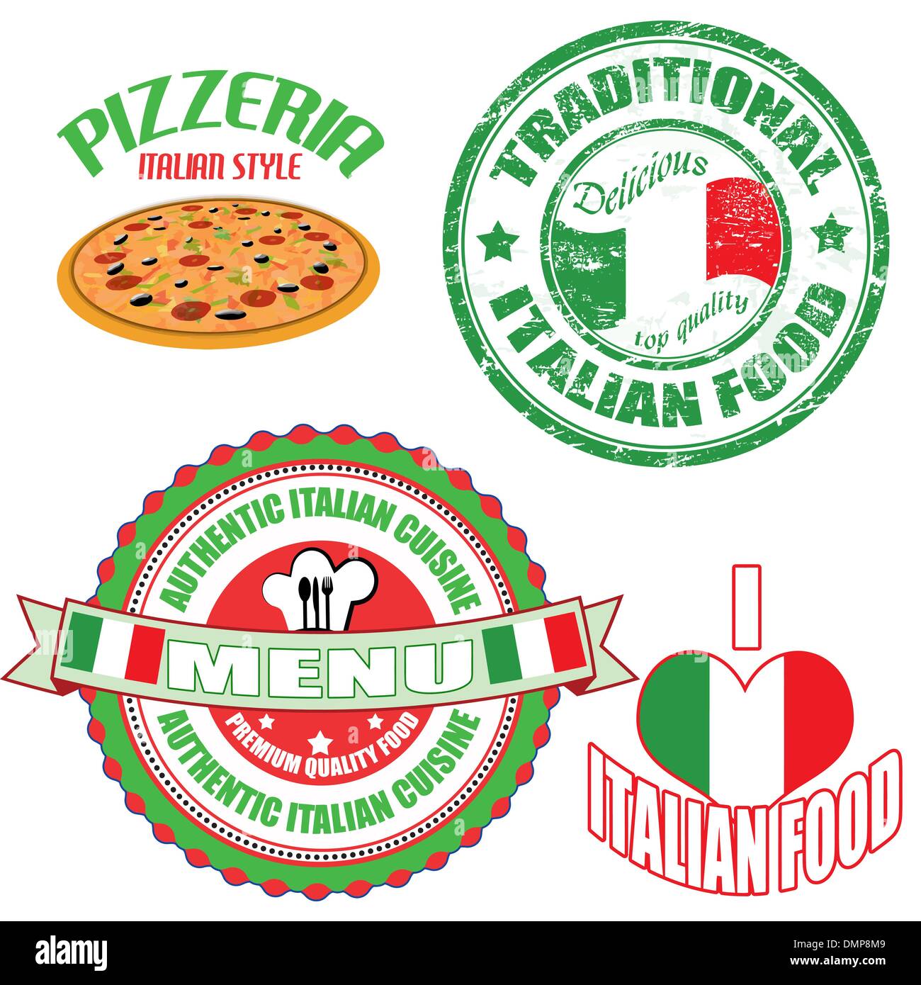 Ensemble de la cuisine italienne authentique stamp et étiquettes Illustration de Vecteur