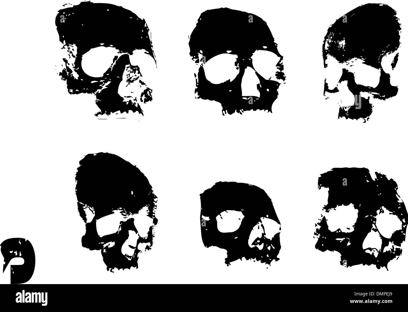 Grungy crânes humains set Illustration de Vecteur