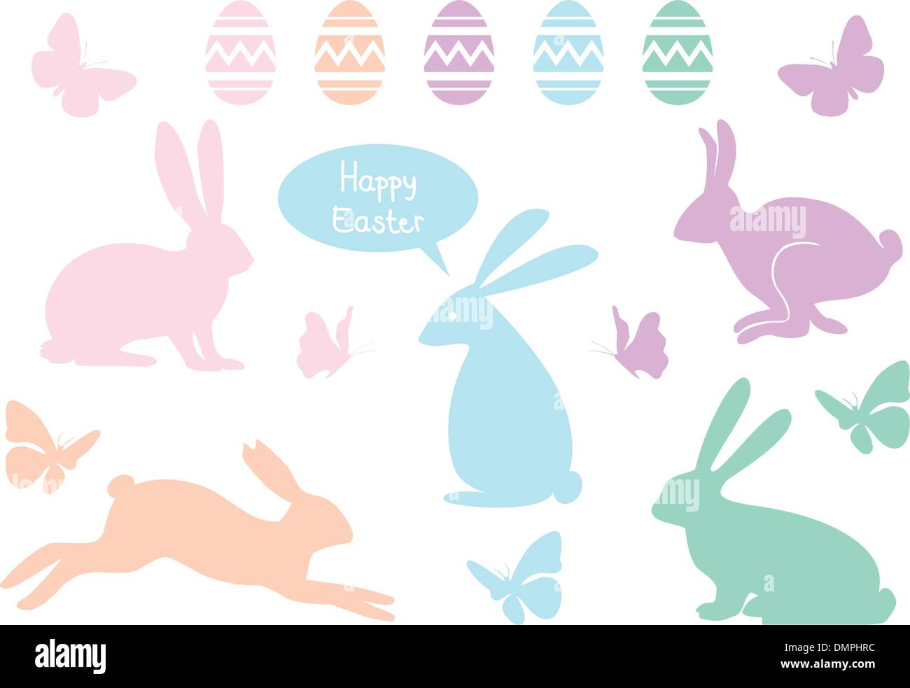 Lapins de Pâques et les oeufs, vector set Illustration de Vecteur