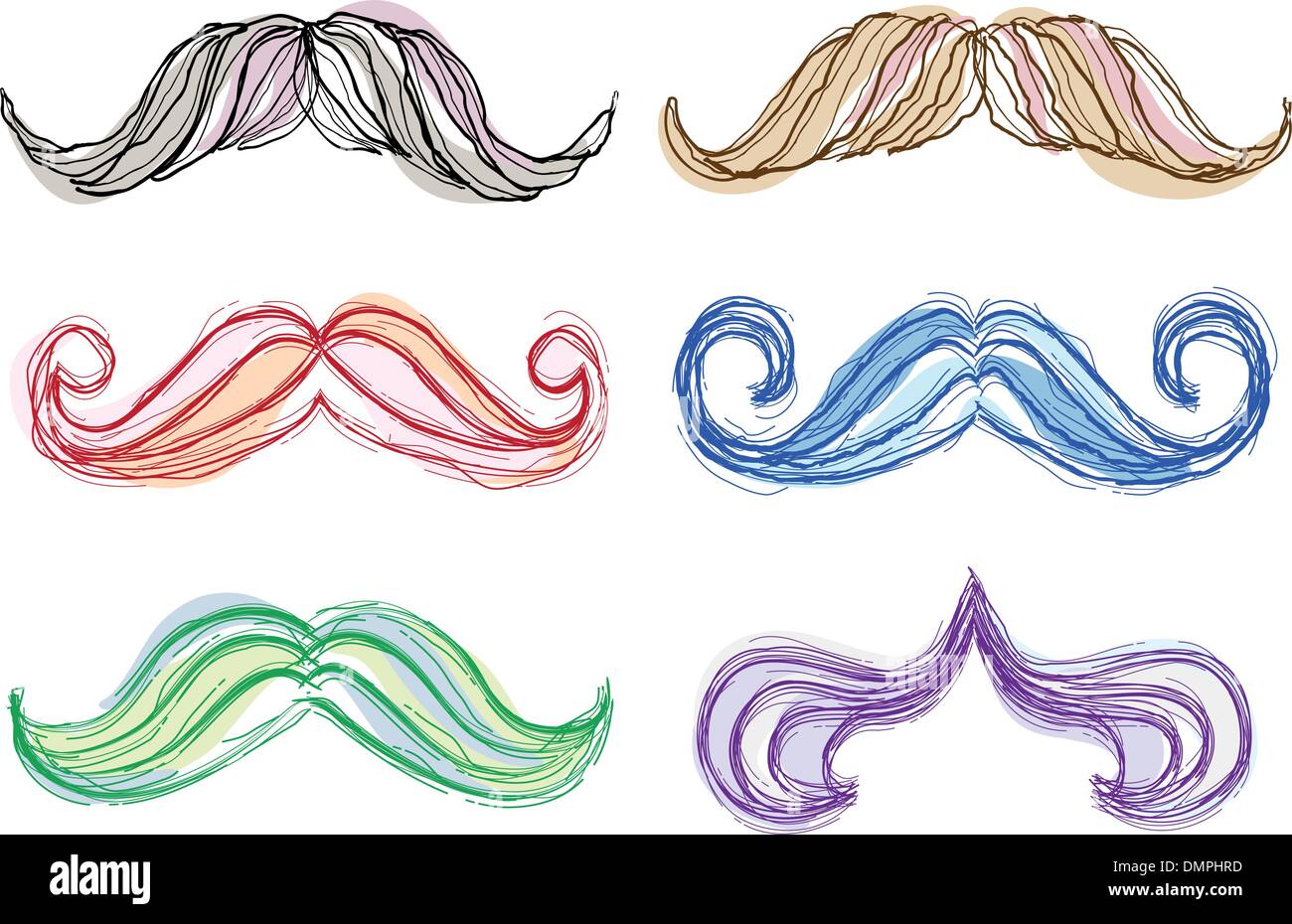 Moustache Handdrawn vecteur défini, Illustration de Vecteur